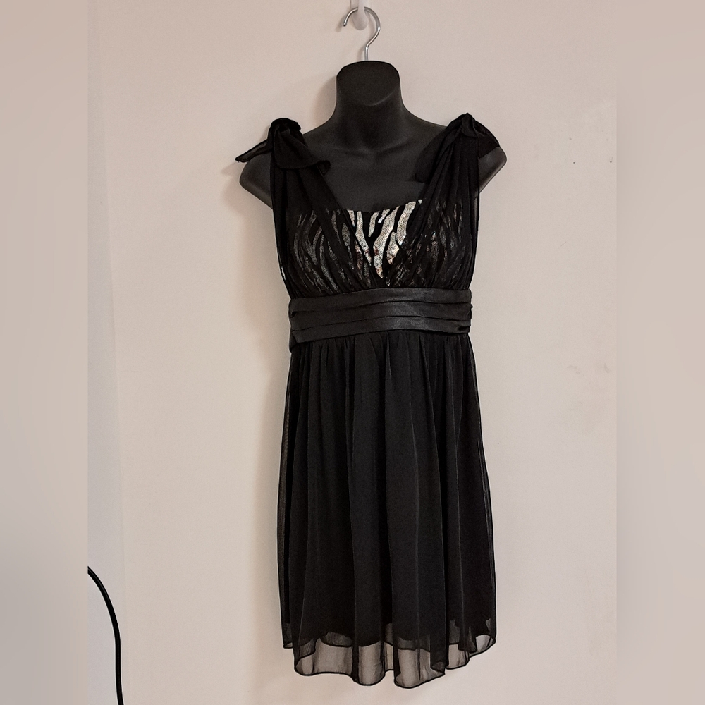 Friends Clothing Sequin Bodice Sheer Blac Overlay Mini Dress Juniors Size 3